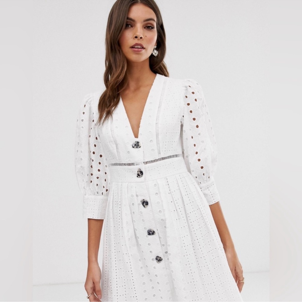 ASOS Gray label Eyelet Bell sleeves Midi/Maxi Dress size US12